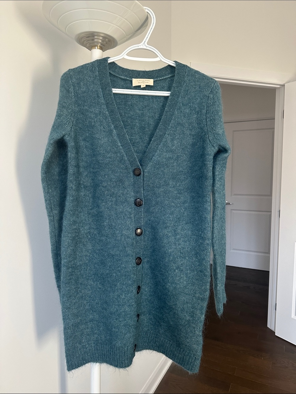 Sézane Cozy Green V-Neck Button Sweater Tunic